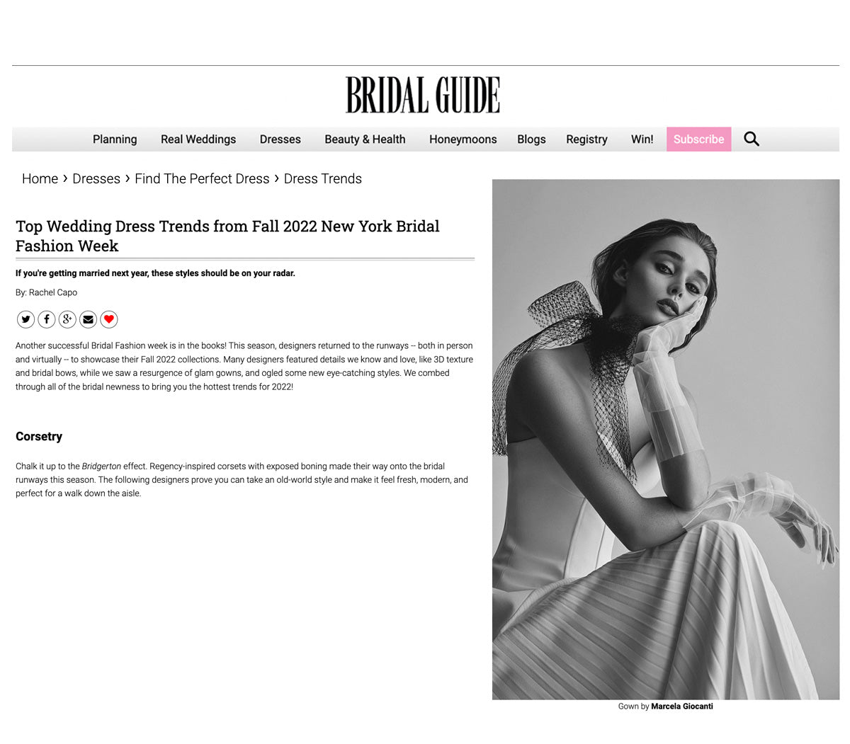 Marcela Giocanti Model wears dress style Marseille for Bridal Guide Feature