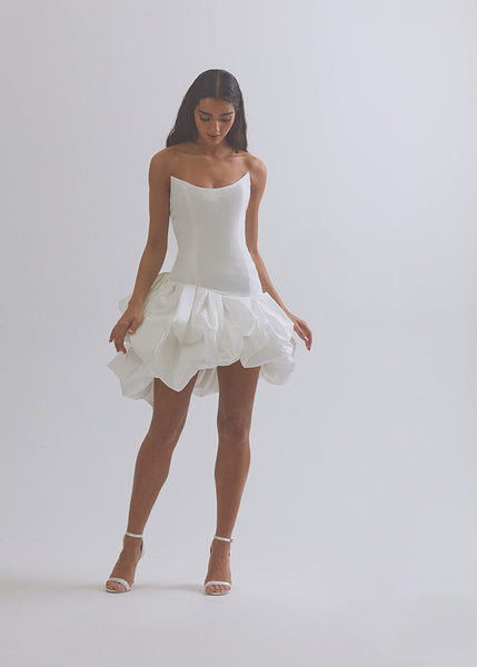 white party mini dress Short Puff-Sleeve Party Dress: Chloe by Velvi White / XSmall